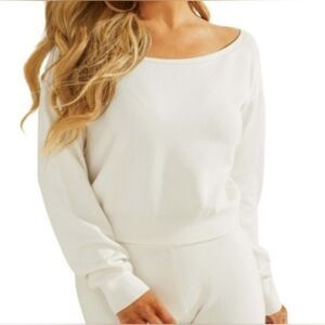 NWT GUESS Tanya Size X-Large Cream Boatneck Cropped Pullover Sweater Nautical